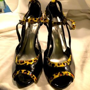City street black and leopard print high heels size 6.5